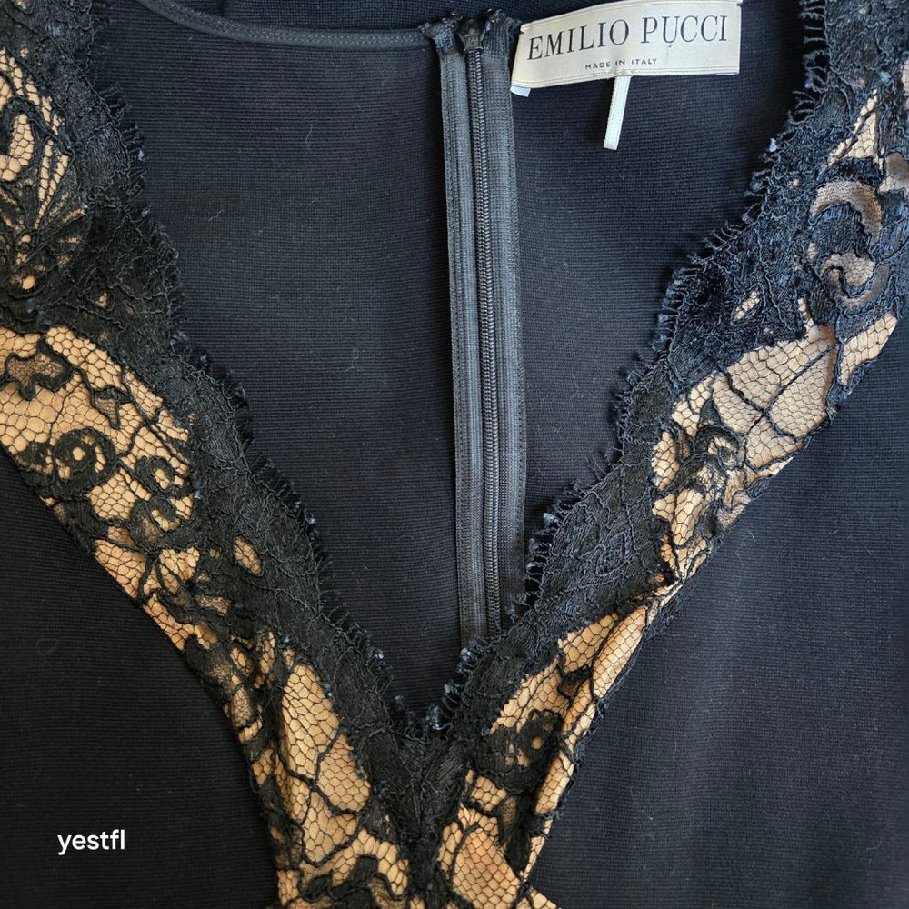 EMILIO PUCCI Black & Beige Lace Sheath Dress Size 8 LBD - Picture 11 of 13